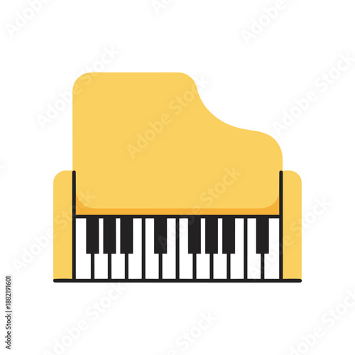 A bright yellow grand piano with a smooth finish, set against a minimalist background
