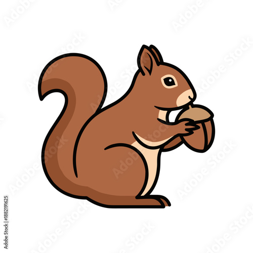 A cartoon squirrel holding an acorn, set against a simple, colorful background, ideal for children's illustrations