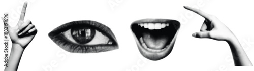 Halftone Human Body Parts Set Eye Hand Mouth Vintage Dot Texture Graphic Design Collage Art Illustration