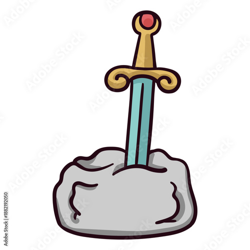 Sword in stone colorful icon stroke