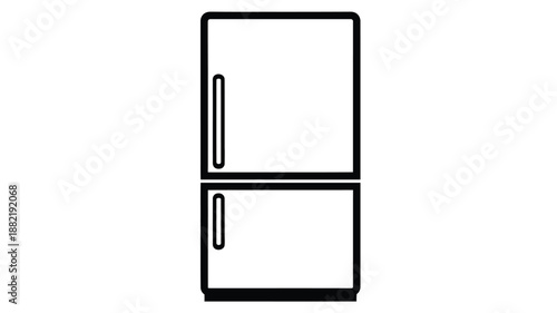 Simple black and white drawing of a modern refrigerator silhouette