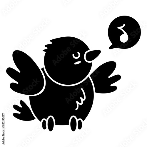 Cute happy bird singing black