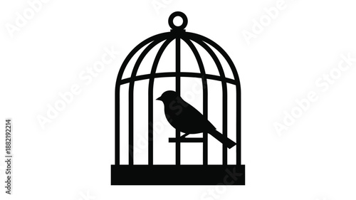 A black bird perched inside a vintage metal birdcage a striking silhouette