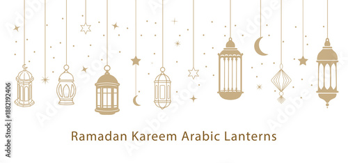 Ramadan Kareem Celebration Background with Hanging Arabic Lanterns
