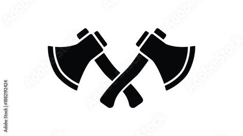 Two crossed axes depicted in a striking black silhouette