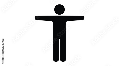 A simple black human figure with arms outstretched a striking silhouette