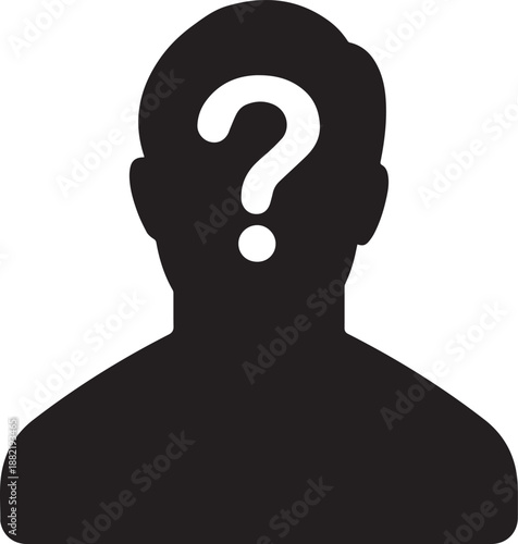 Black silhouette of a man with a question mark for a head