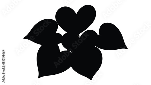 A cluster of heart shaped leaves presented as a striking black silhouette
