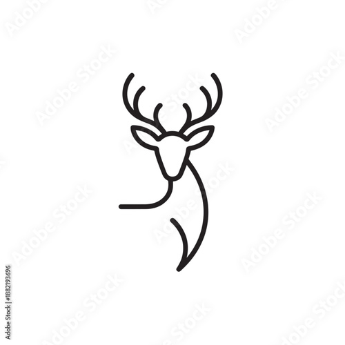 Minimalist black and white line of a deer head with antlers line deer de