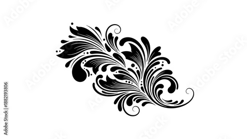 Elegant black and white floral design element.