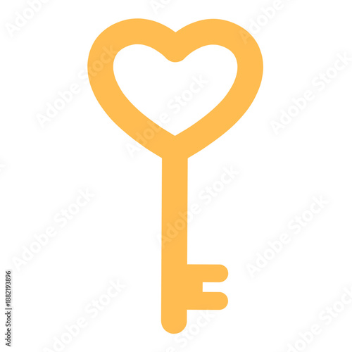Heart shaped key illustration symbolizing love, trust, connection. For Valentine, wedding design, engagement decor, romantic branding, card, invitation, packaging. Isolated background. Hand drawn.