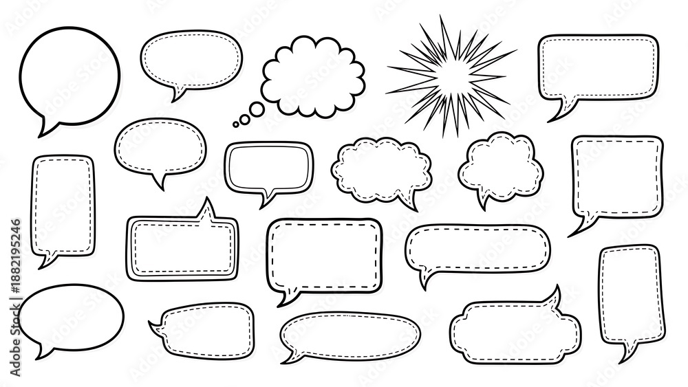 Obraz premium Collection of hand-drawn speech bubble shapes in varying sizes and stylized forms