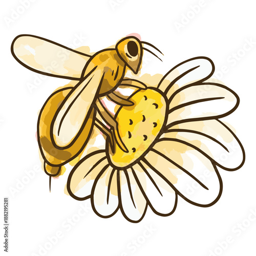 Watercolor bee flower