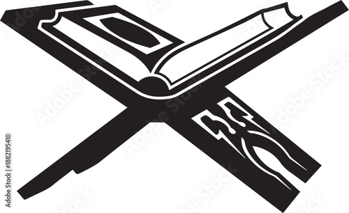 Islamic Holy Quran Book on Traditional Wooden Rehal Stand Silhouette Illustration