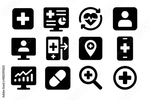 Look no telemedicine vector med forms icon set tracker tile block white