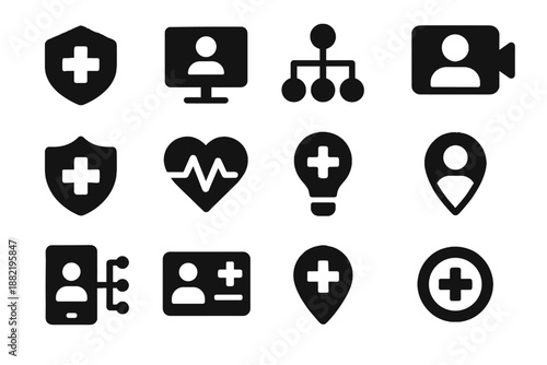 Shading telemedicine uniform effects telehealth geometric set card icon block shapes vector