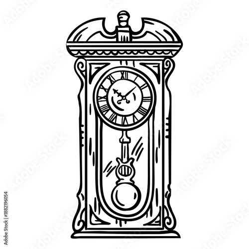Hand drawn classic pendulum clock stroke