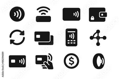 Contactless aligned token no icon payments vector design silhouettes nfc transparency thickness