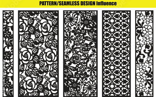 And floral and geometric seamless patterns on vertical panels
