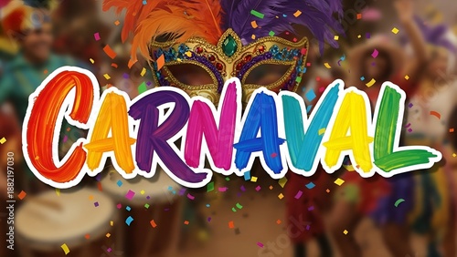 Letreiro Carnaval com estilo artístico pintado à mão e cores vibrantes e alegres