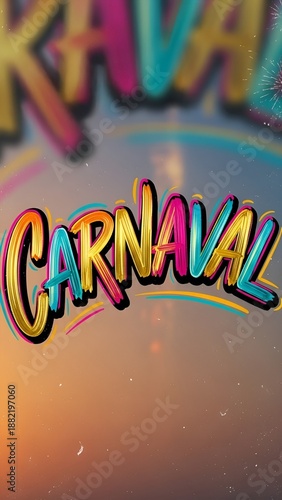 Letreiro Carnaval com estilo artístico pintado à mão e cores vibrantes e alegres