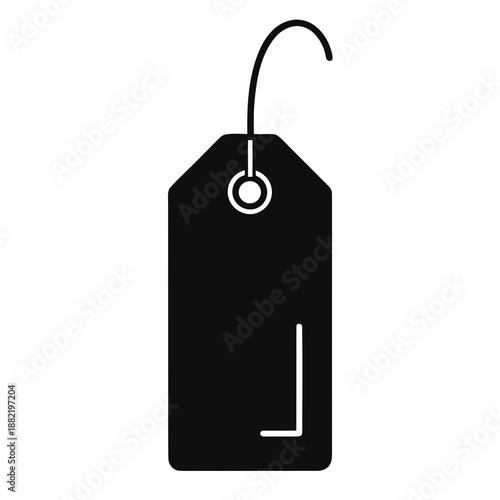 Title: A black and white of a rectangular price tag with a hole and a string at the