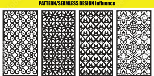 Four and seamless pattern with intricate floral motifs