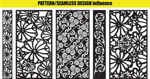 And floral and swirl seamless patterns on vertical panels