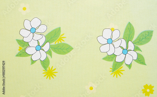 Cartoon floral pattern on pastel green background
