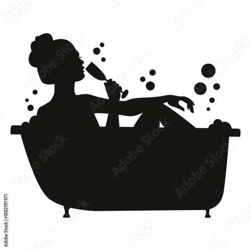 Woman with champagne bathtub silhouette