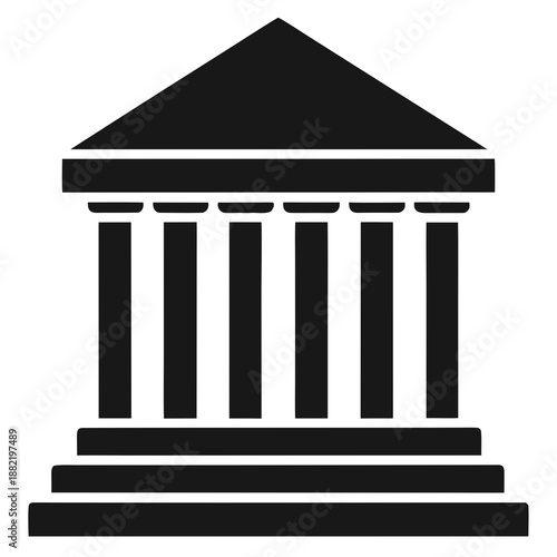 Title: A black and white of a classical building with columns and a triangular pediment