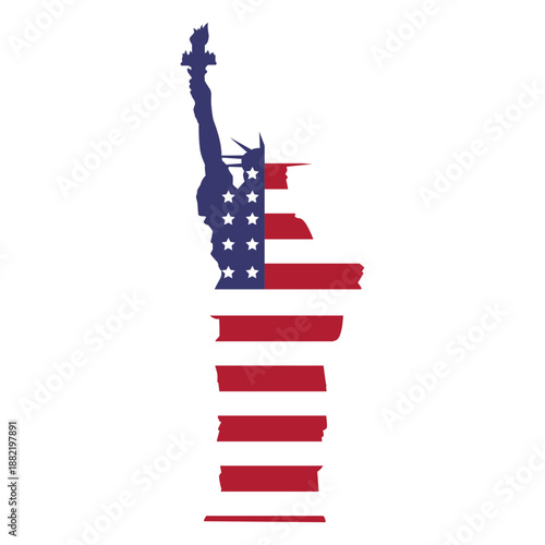 Usa flag statue of liberty flat