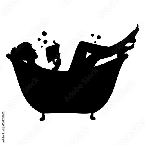Woman reading in bathtub silhouette