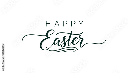 Easter greeting card with happy easter text in black cursive and print fonts on white background