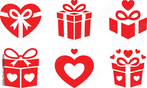 Red heart shapes gift boxes with ribbons and decorative elements on transparent background high-quality professional detailed modern elegant stylish clean