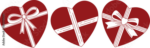 Three red heart shapes adorned with ribbon bows perfect for valentine s day designs on transparent background high-quality professional detailed