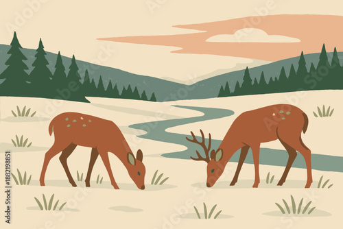 Flat clean negative no icon product deer modern punctuation meadow snowy layout