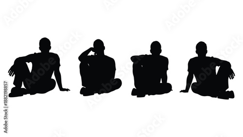 silhouette figures depicting various seated positions possibly indicating meditation or contemplation