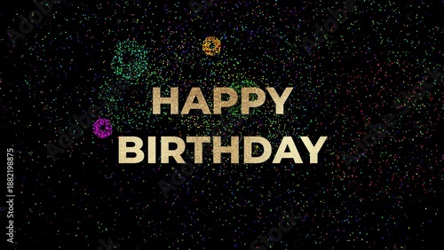 Canvas Print golden text with the words HAPPY BIRTHDAY and many fireworks on a black backgrou