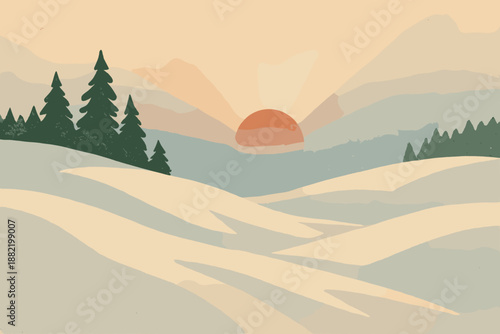 Sunrise workstation full winter typography no style icon geometric numbers vector illustration