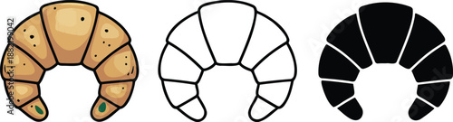 Croissant silhouette & Outline and illustration set isolated on transparent background