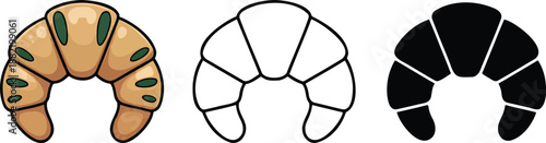 Croissant silhouette & Outline and illustration set isolated on transparent background