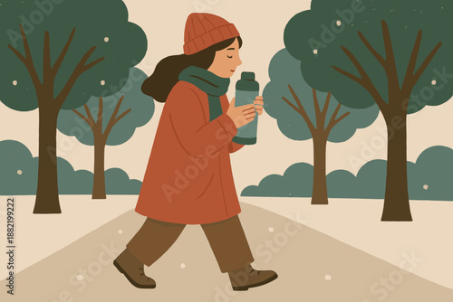 Numbers letters icon snowy thermos minimal sustainable colors warm walk vector cyrillic