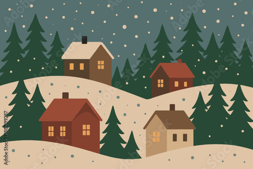 Vector sustainable evening cyrillic snowy village clean no icon workstation illustration speech