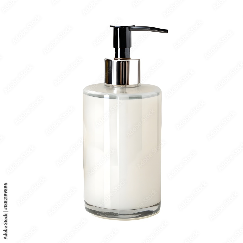 Obraz premium Clear Glass Soap Dispenser Bottle with Silver Pump on White Background
