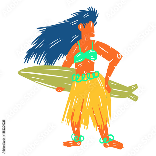 Hawaiian female surfer illustration