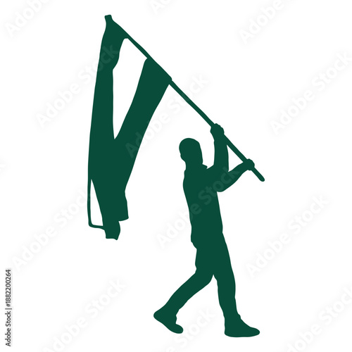 Flag bearer marching silhouette