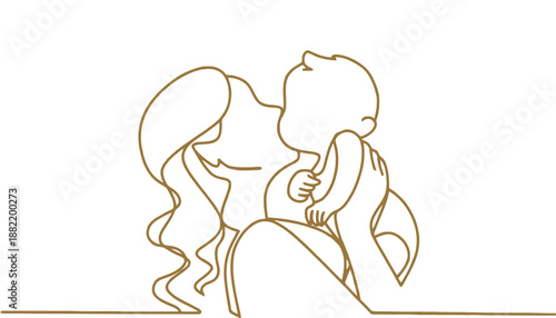 Tender moment of a woman and child in a simple line drawing