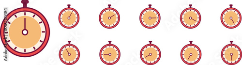 Stopwatch timing sequence illustration set of 11 stopwatches showing different time measurements