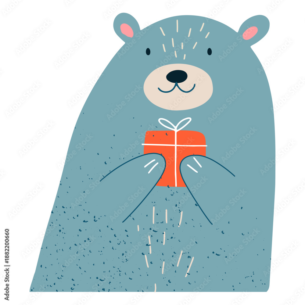 Fototapeta premium Christmas bear present illustration